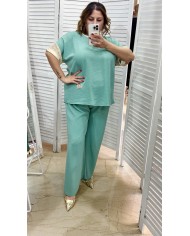 Σετ παντελόνι - χρυσή λεπτομέρεια στο λάστιχο και μπλούζα